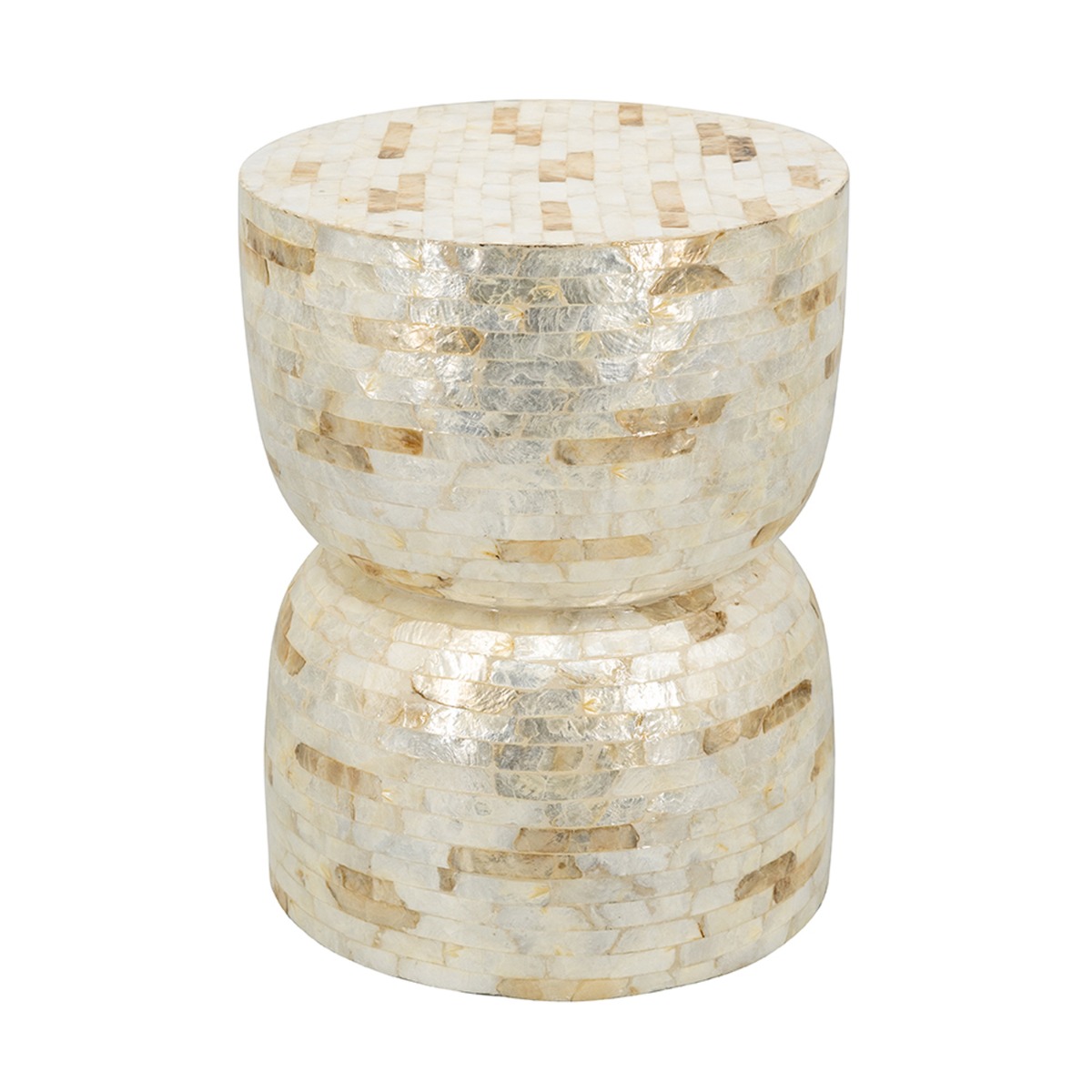 Artekko Ivory Εκρού Βοηθητικό Τραπέζι Σκαμπό από MDF και Capiz (36x36x46)cm