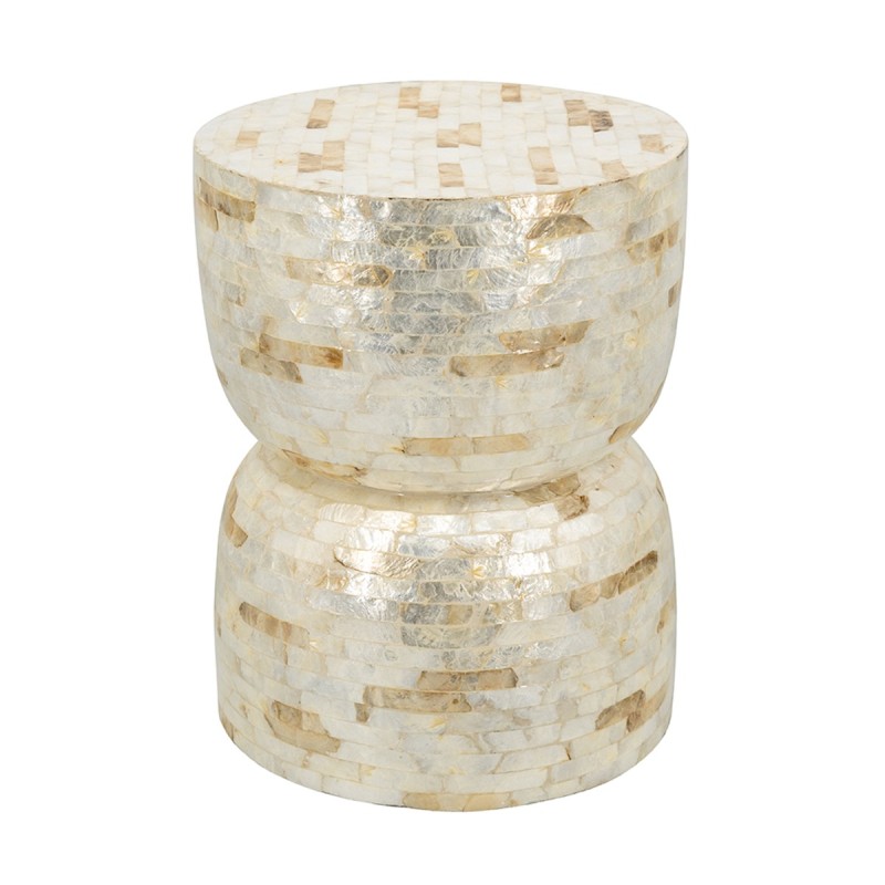 Artekko Ivory Εκρού Βοηθητικό Τραπέζι Σκαμπό από MDF και Capiz (36x36x46)cm