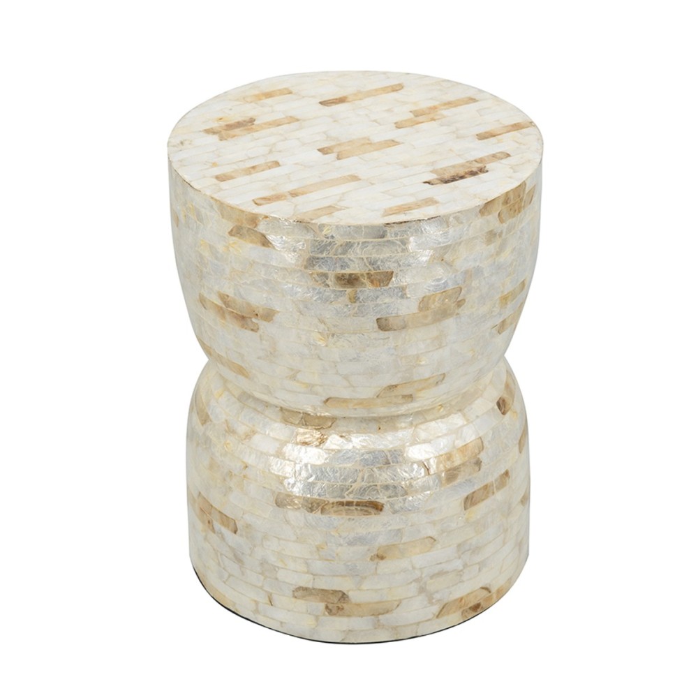 Artekko Ivory Εκρού Βοηθητικό Τραπέζι Σκαμπό από MDF και Capiz (36x36x46)cm