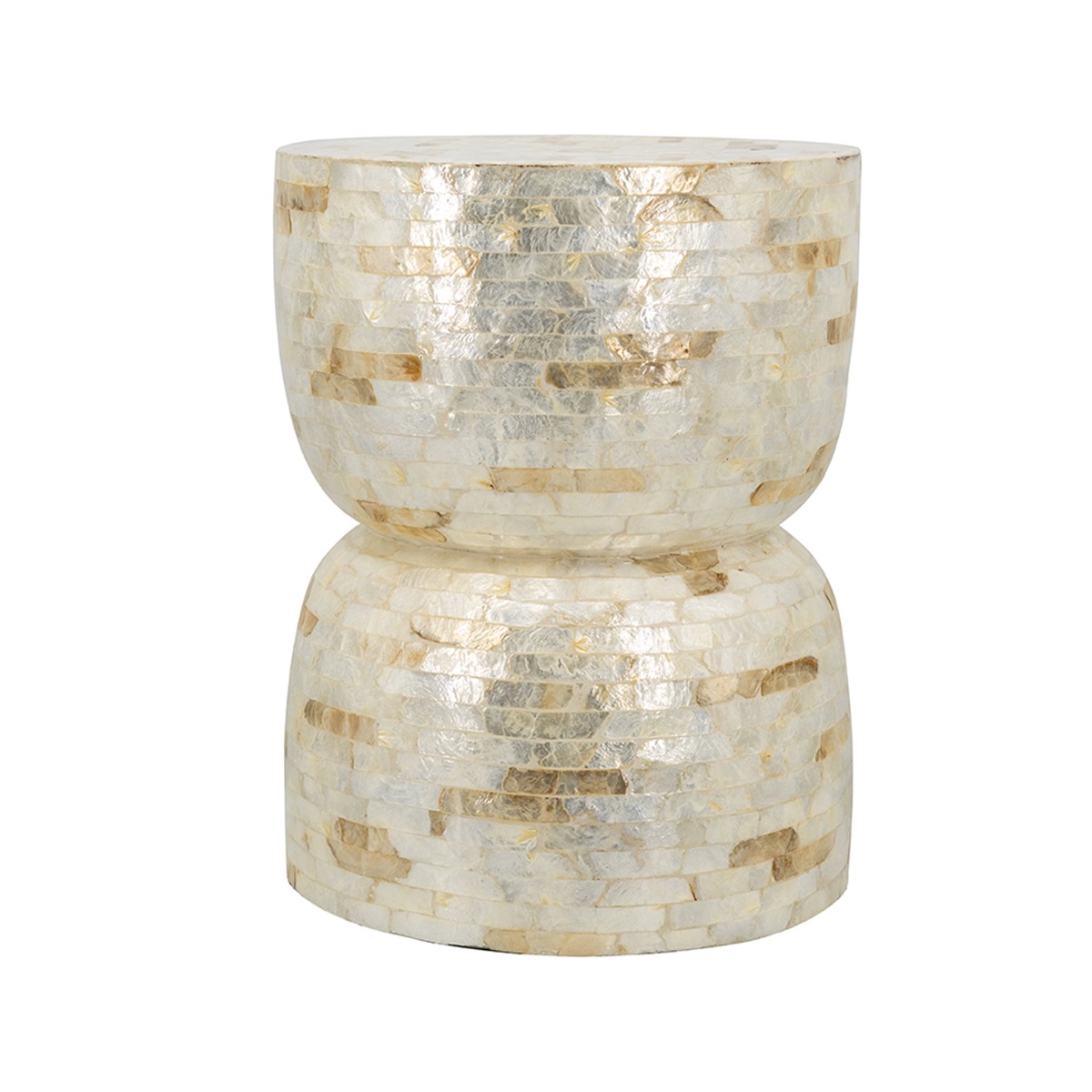 Artekko Ivory Εκρού Βοηθητικό Τραπέζι Σκαμπό από MDF και Capiz (36x36x46)cm