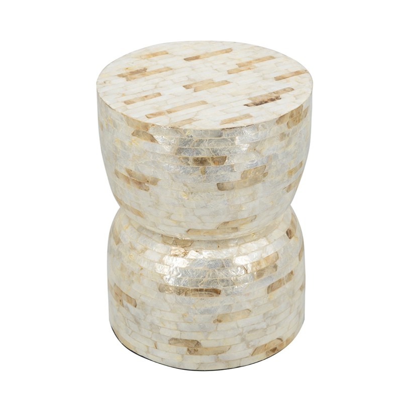 Artekko Ivory Εκρού Βοηθητικό Τραπέζι Σκαμπό από MDF και Capiz (36x36x46)cm