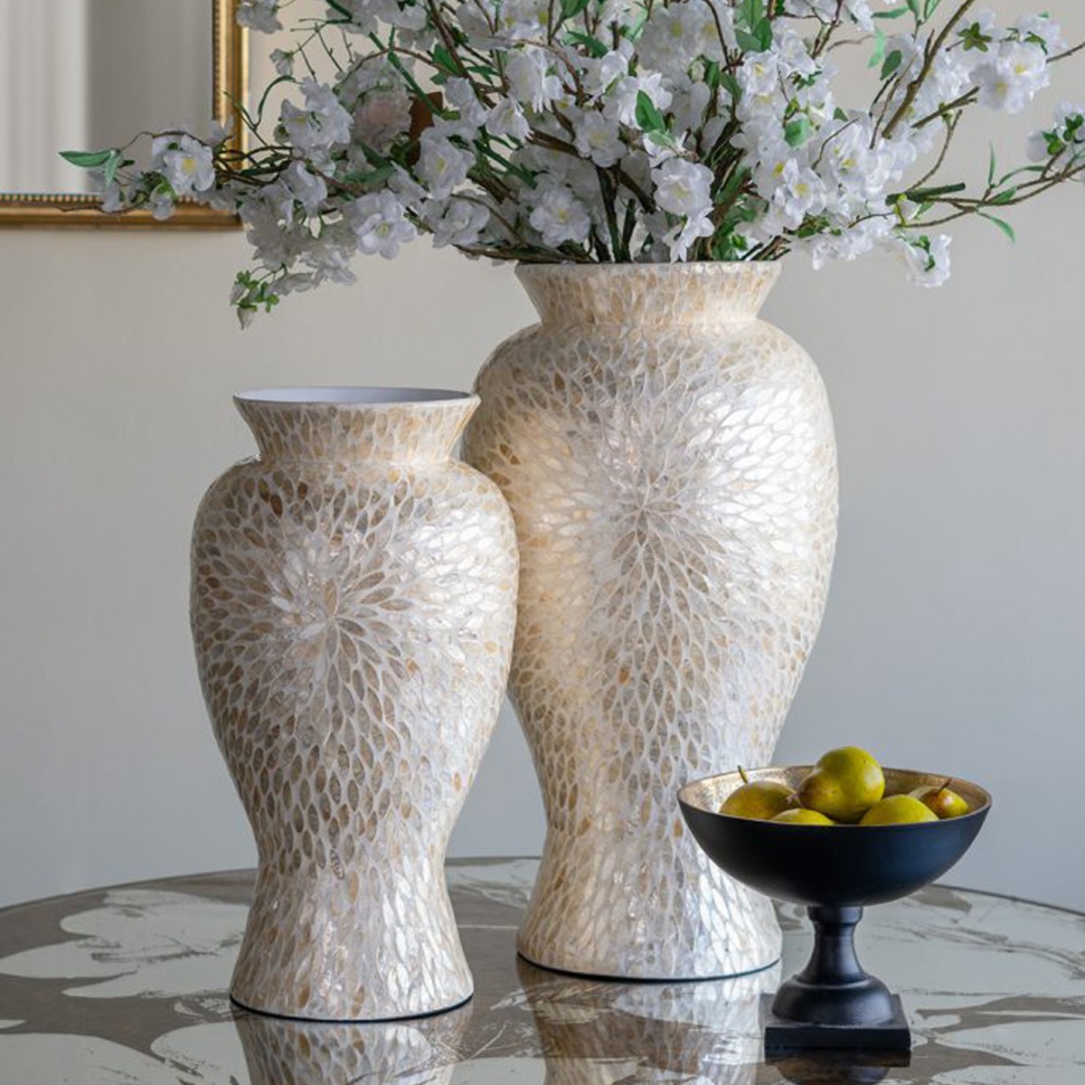 Artekko Ivory Εκρού Βάζο από Μπαμπού και Capiz (34x34x61)cm