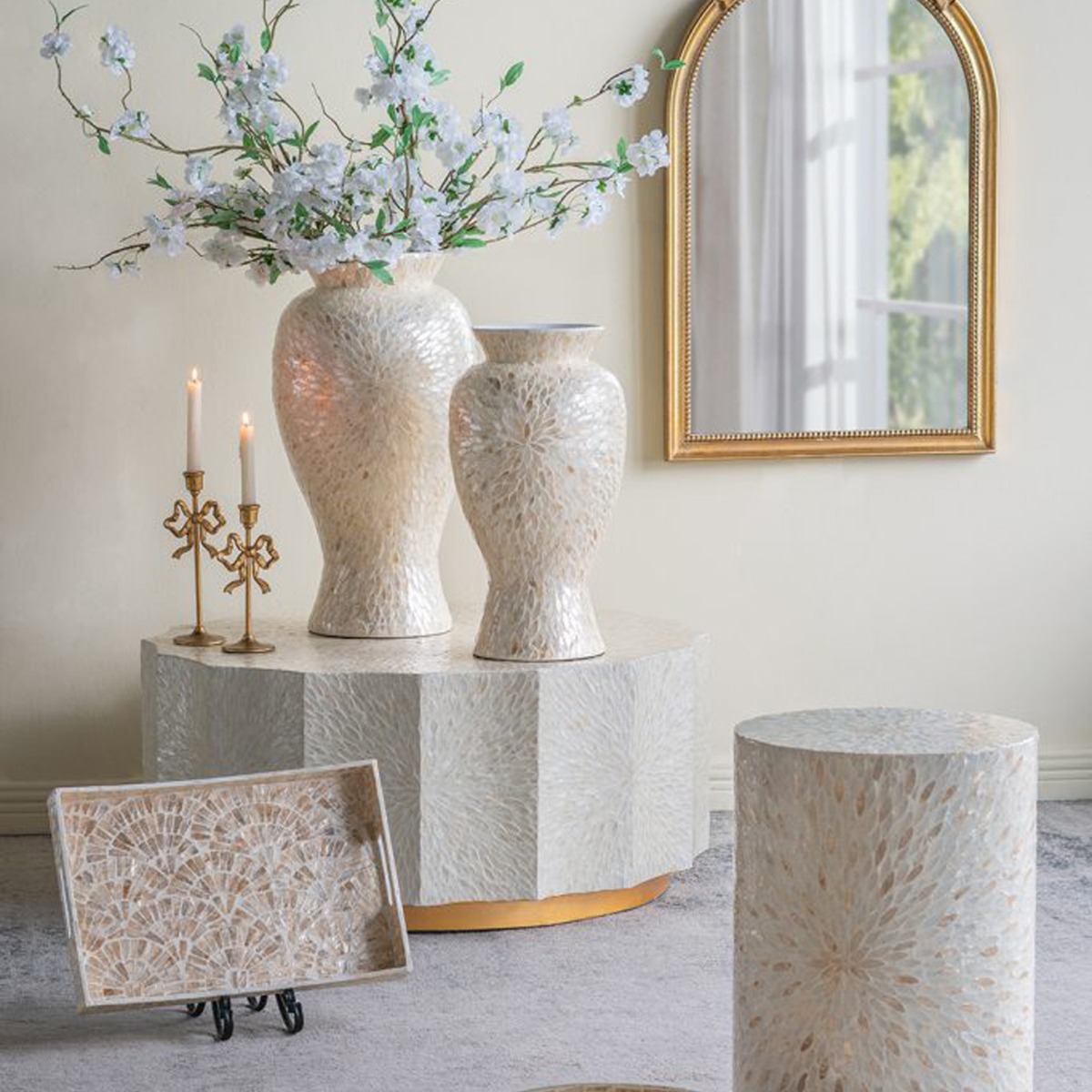 Artekko Ivory Εκρού Βάζο από Μπαμπού και Capiz (34x34x61)cm