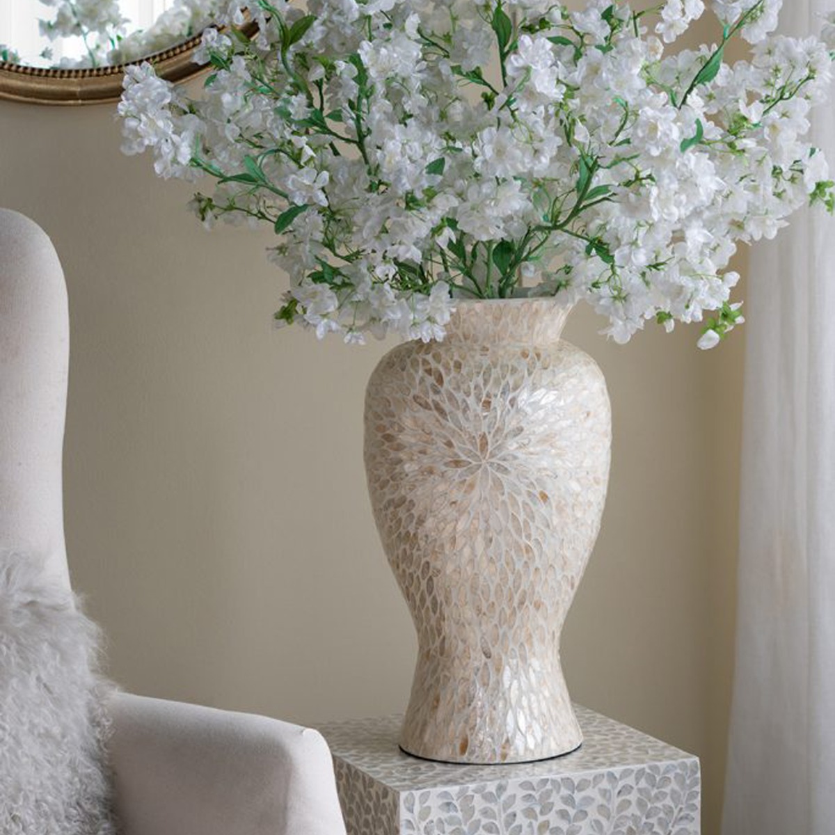 Artekko Ivory Εκρού Βάζο από Μπαμπού και Capiz (28x28x50)cm