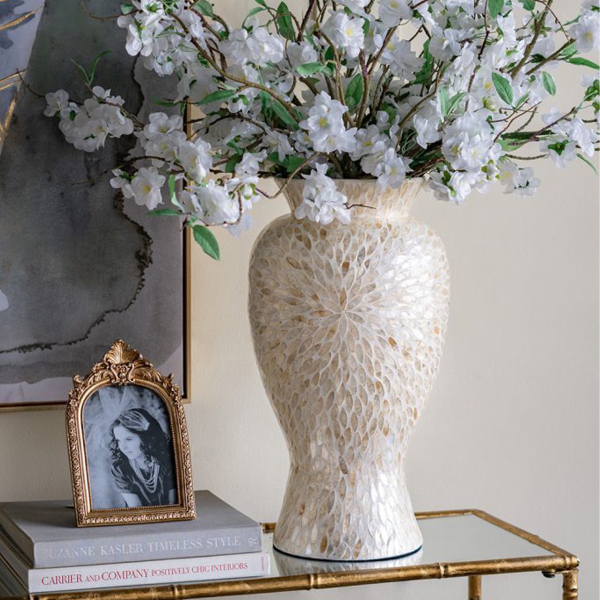 Artekko Ivory Εκρού Βάζο από Μπαμπού και Capiz (28x28x50)cm