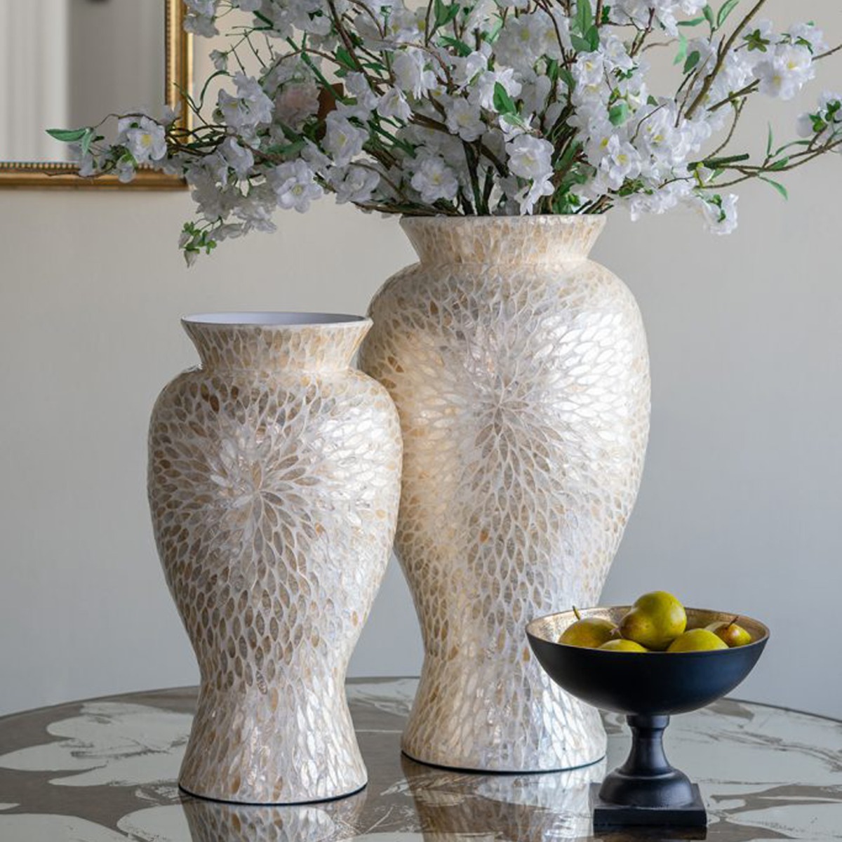 Artekko Ivory Εκρού Βάζο από Μπαμπού και Capiz (28x28x50)cm