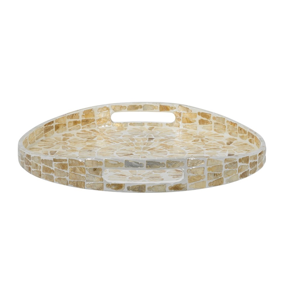 Artekko Ivory Εκρού Διακοσμητικός Δίσκος από MDF και Capiz (40x40x5)cm