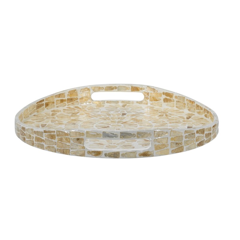 Artekko Ivory Εκρού Διακοσμητικός Δίσκος από MDF και Capiz (40x40x5)cm