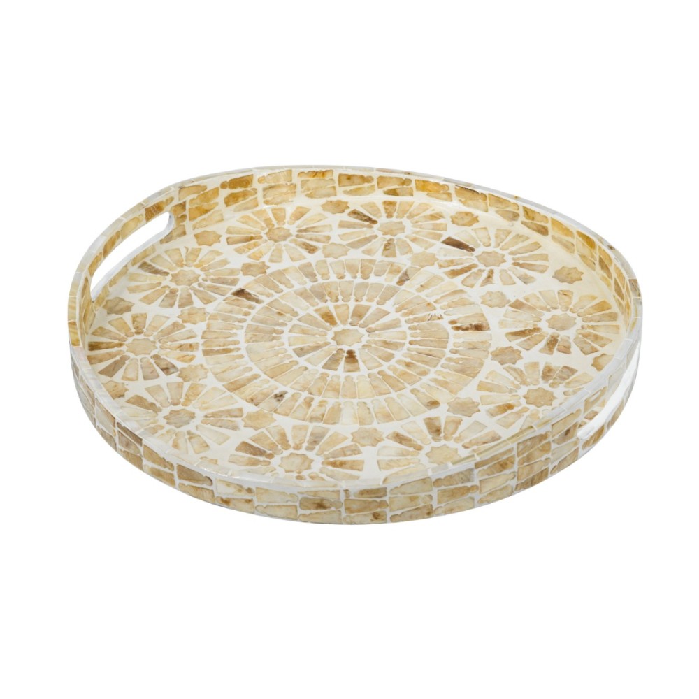 Artekko Ivory Εκρού Διακοσμητικός Δίσκος από MDF και Capiz (40x40x5)cm