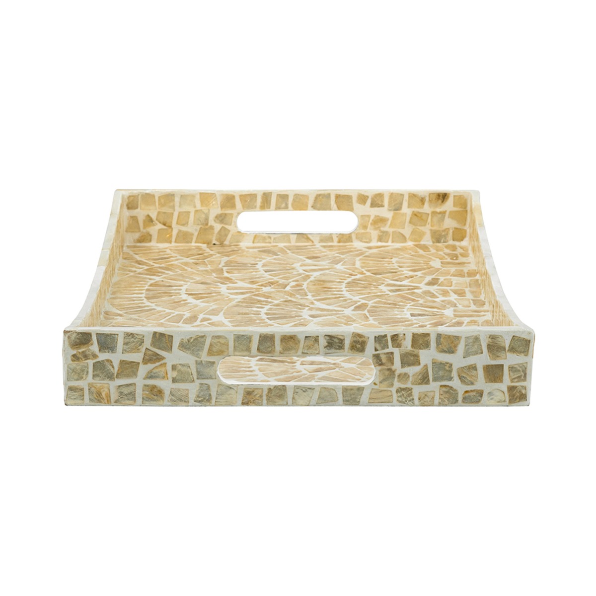 Artekko Ivory Εκρού Διακοσμητικός Δίσκος από MDF και Capiz (45x30x5)cm