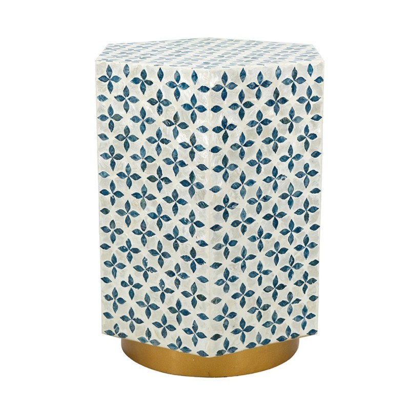 Artekko Ivory Βοηθητικό Τραπέζι Σκαμπό από MDF και Capiz σε Λευκό με Μπλε (38x33x47)cm