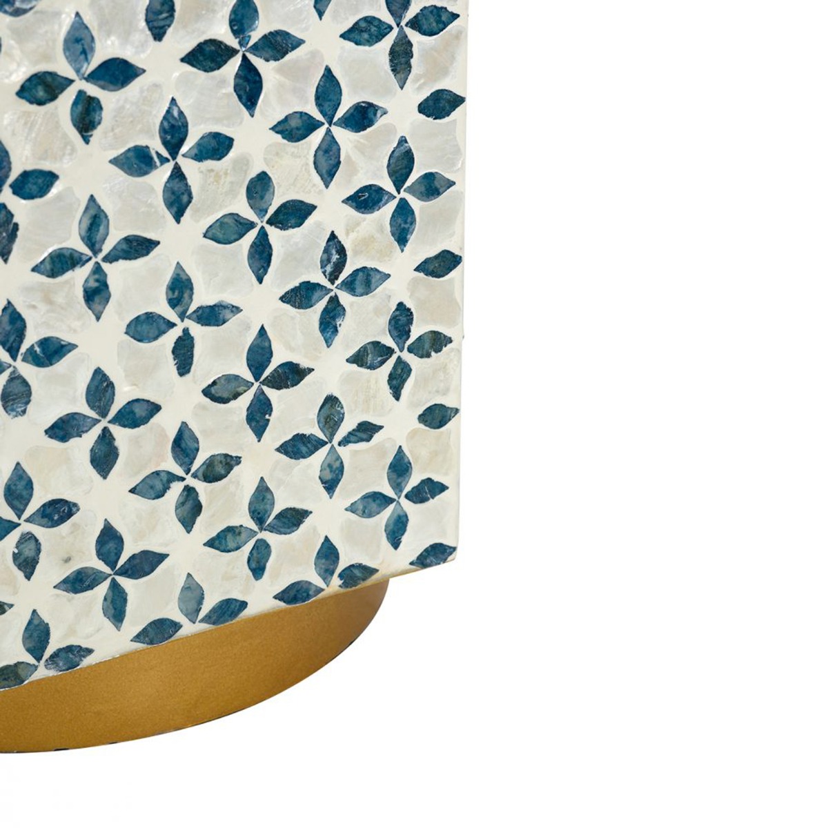 Artekko Ivory Βοηθητικό Τραπέζι Σκαμπό από MDF και Capiz σε Λευκό με Μπλε (38x33x47)cm