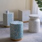 Artekko Ivory Βοηθητικό Τραπέζι Σκαμπό από MDF και Capiz σε Λευκό με Μπλε (38x33x47)cm