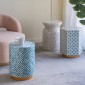 Artekko Ivory Βοηθητικό Τραπέζι Σκαμπό από MDF και Capiz σε Λευκό με Μπλε (38x33x47)cm