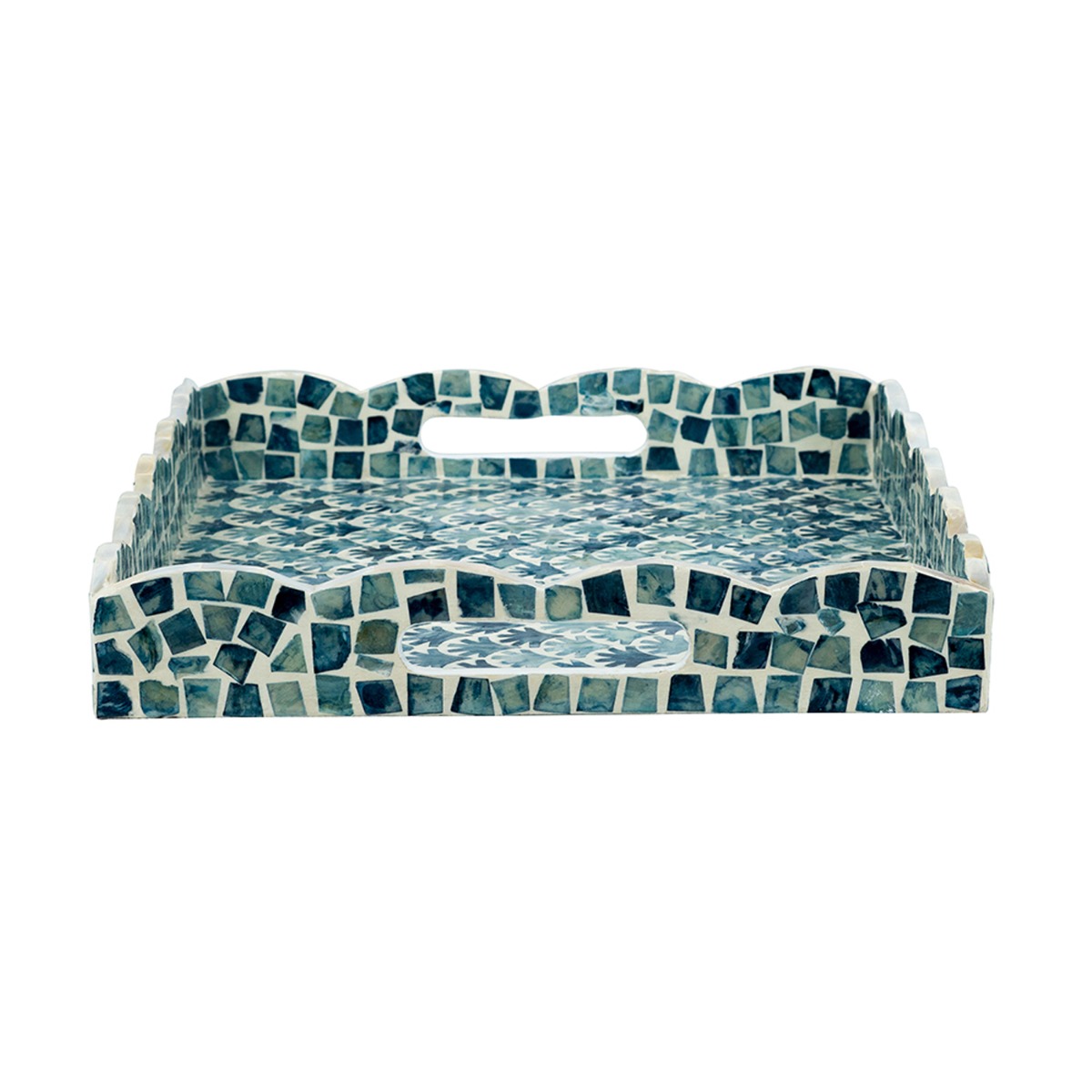 Artekko Ivory Διακοσμητικός Δίσκος από MDF και Capiz σε Λευκό με Μπλε (40x32.5x5)cm