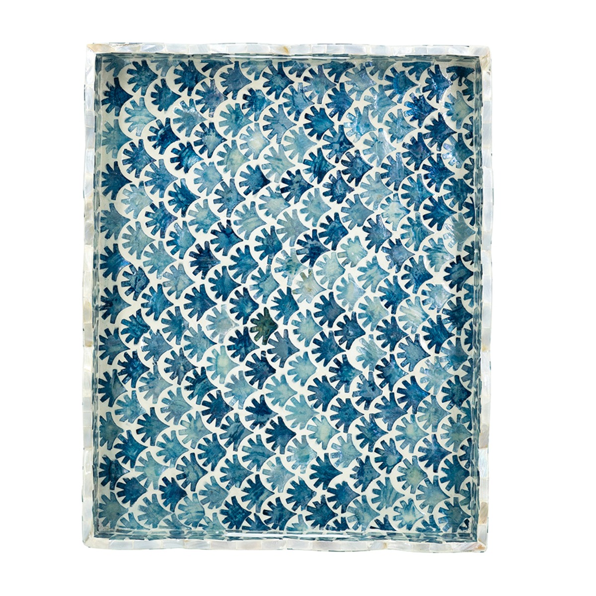 Artekko Ivory Διακοσμητικός Δίσκος από MDF και Capiz σε Λευκό με Μπλε (40x32.5x5)cm