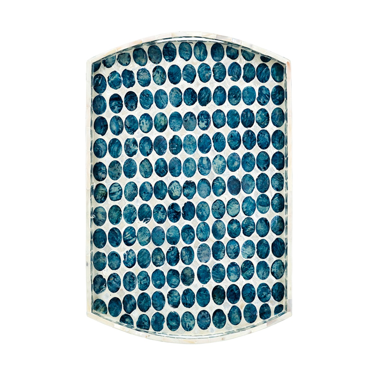 Artekko Ivory Διακοσμητικός Δίσκος από MDF και Capiz σε Λευκό με Μπλε (46x30x5)cm