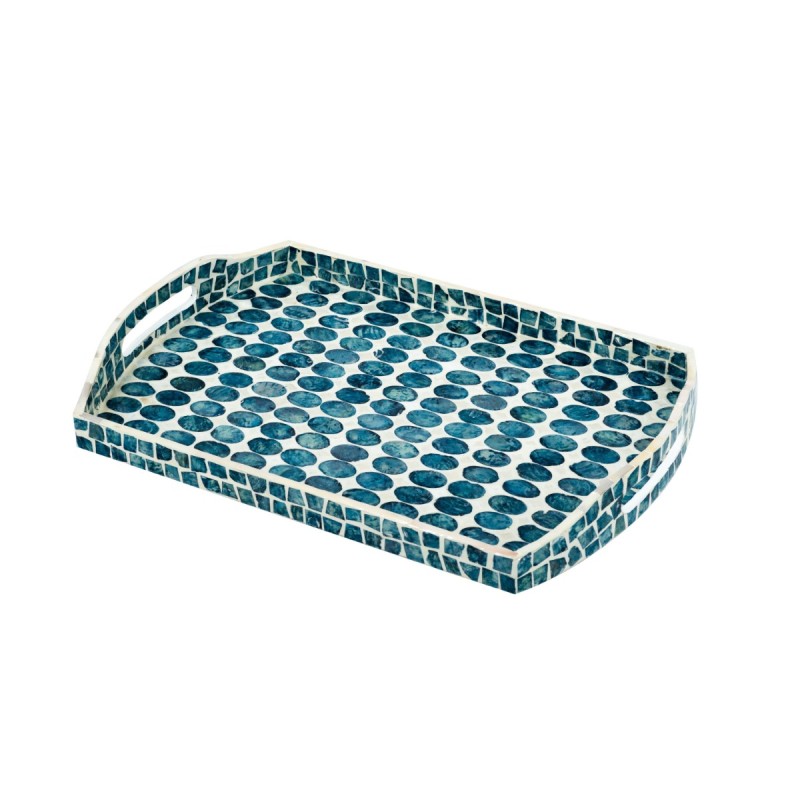 Artekko Ivory Διακοσμητικός Δίσκος από MDF και Capiz σε Λευκό με Μπλε (46x30x5)cm