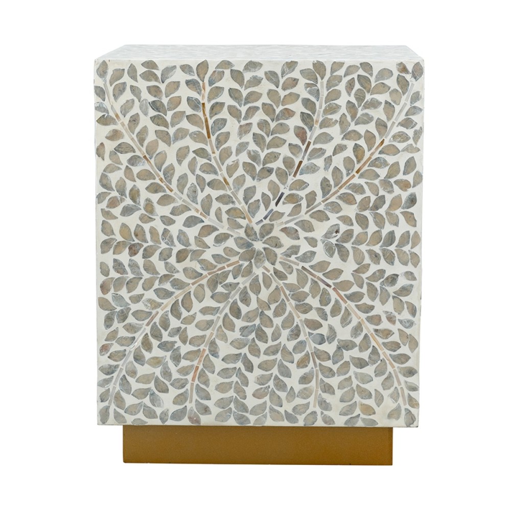 Artekko Ivory Γκρι Βοηθητικό Τραπέζι Σκαμπό από MDF και Capiz (35x35x45)cm