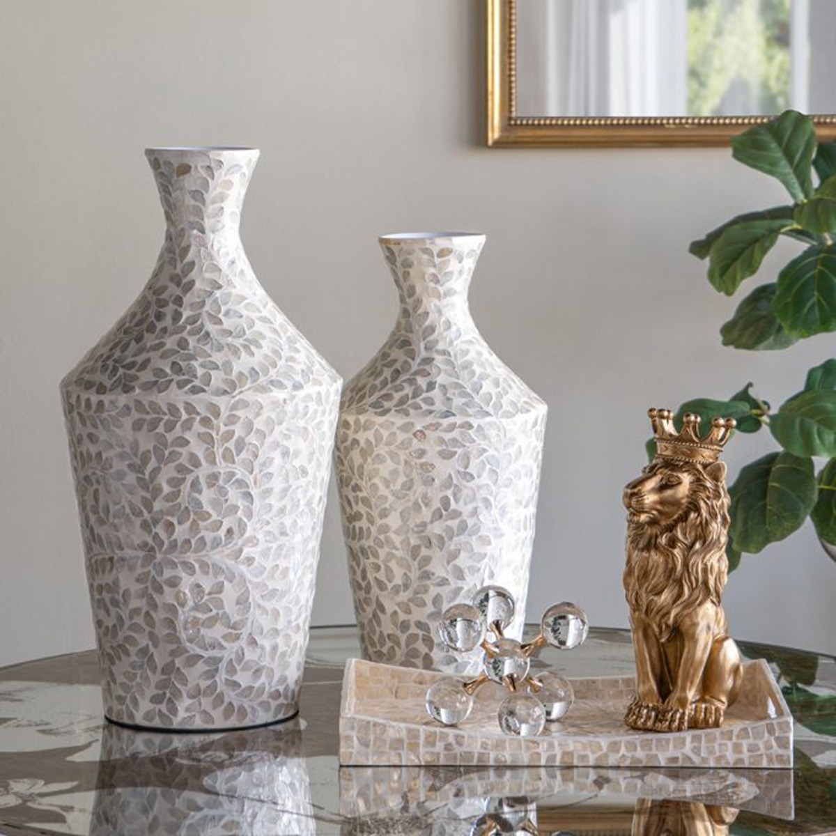 Artekko Ivory Γκρι Βάζο από Μπαμπού και Capiz (25x25x50)cm