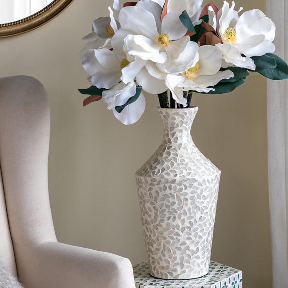 Artekko Ivory Γκρι Βάζο από Μπαμπού και Capiz (25x25x50)cm