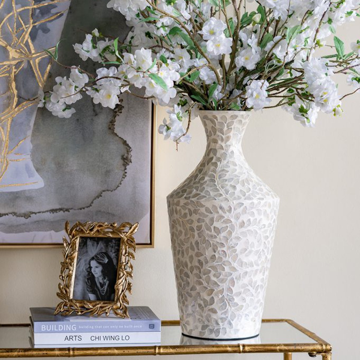 Artekko Ivory Γκρι Βάζο από Μπαμπού και Capiz (25x25x50)cm