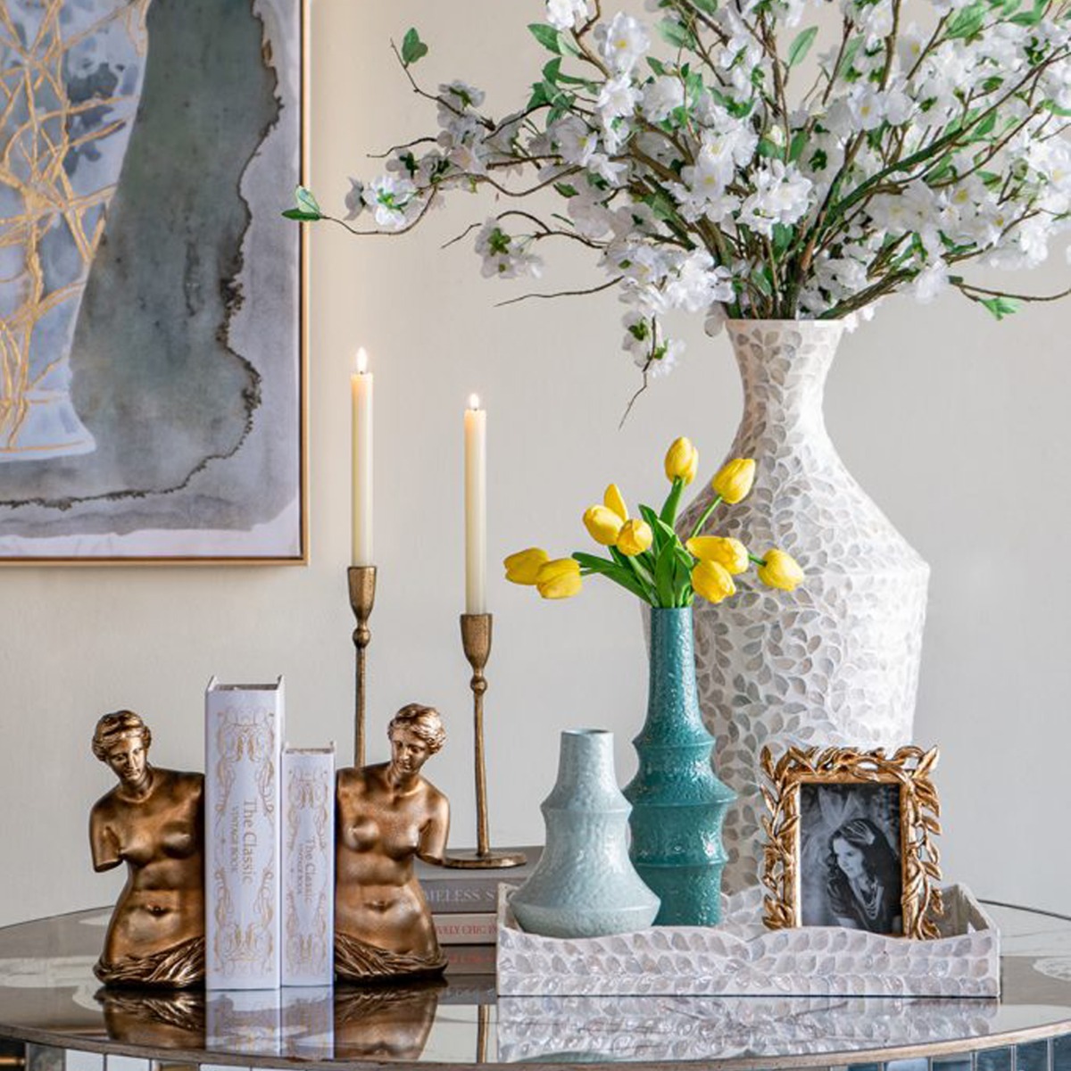 Artekko Ivory Γκρι Βάζο από Μπαμπού και Capiz (25x25x50)cm