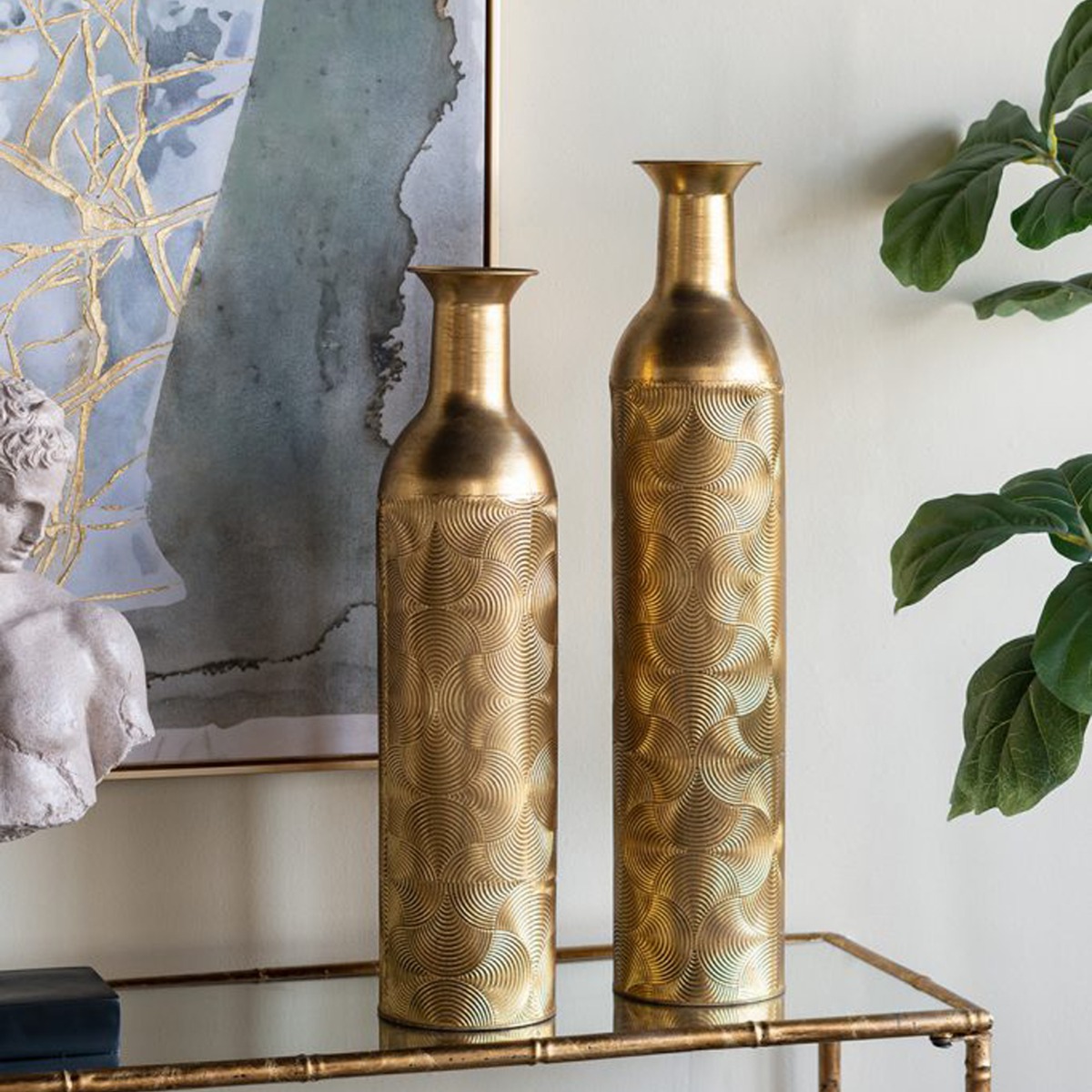 Artekko Nyx Χρυσό Μεταλλικό Βάζο (14x14x67.6)cm