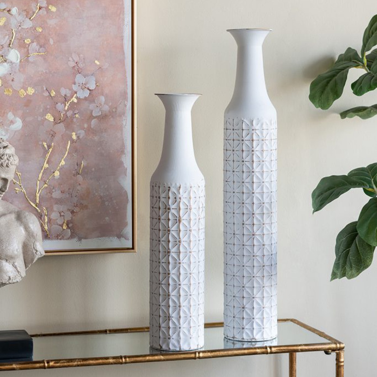 Artekko Nyx Λευκό Μεταλλικό Βάζο (12.7x12.7x61)cm