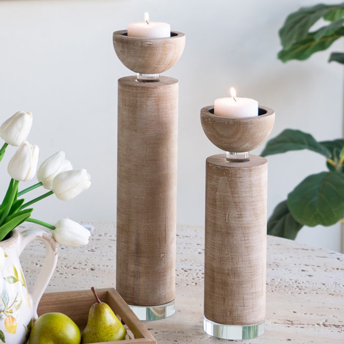 Artekko Gaia Καφέ Ξύλινο Κηροπήγιο (7.6x7.6x35.5)cm