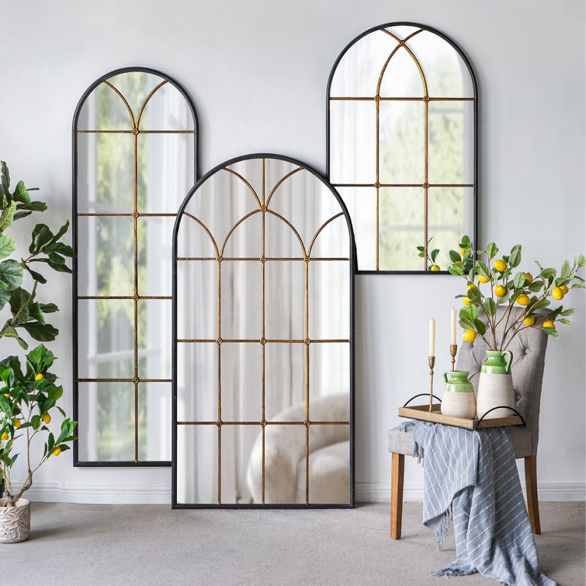 Artekko Capri Μαύρος Μεταλλικός Επιδαπέδιος Καθρέπτης με Μπρονζέ Λεπτομέρειες (60x2.5x189)cm