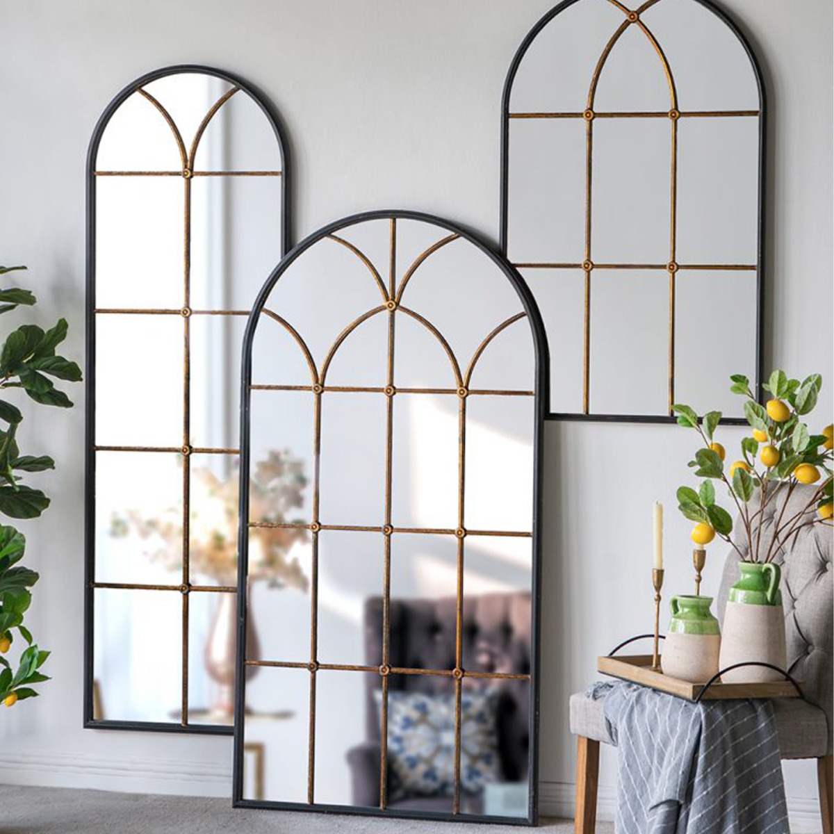 Artekko Capri Μαύρος Μεταλλικός Επιδαπέδιος Καθρέπτης με Μπρονζέ Λεπτομέρειες (60x2.5x189)cm