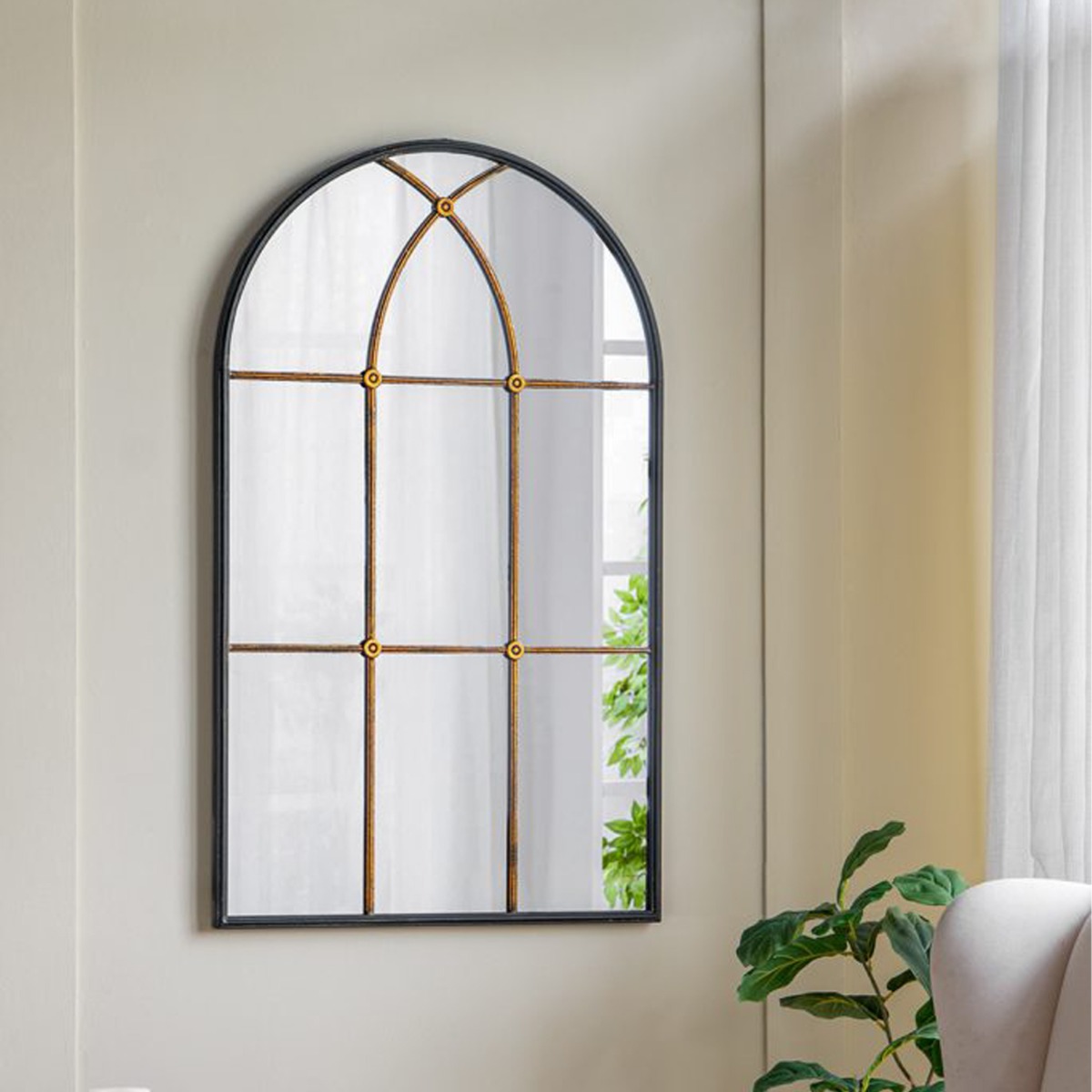 Artekko Capri Μαύρος Μεταλλικός Καθρέπτης Τούχου με Μπρονζέ Λεπτομέρειες (72x2.5x119.5)cm