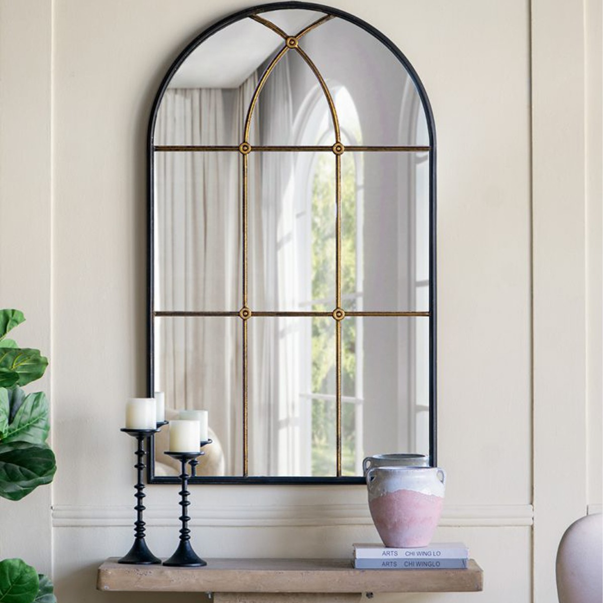 Artekko Capri Μαύρος Μεταλλικός Καθρέπτης Τούχου με Μπρονζέ Λεπτομέρειες (72x2.5x119.5)cm