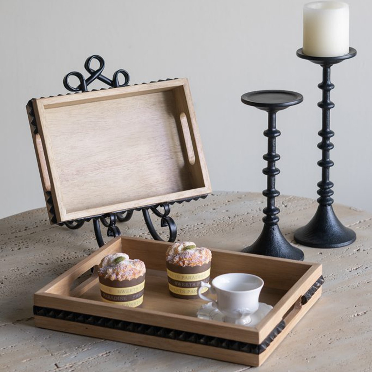 Artekko Gaia Καφέ Ξύλινοι Δίσκοι (35.5x28x5)cm (29.2x21.6x5)cm 2pcs