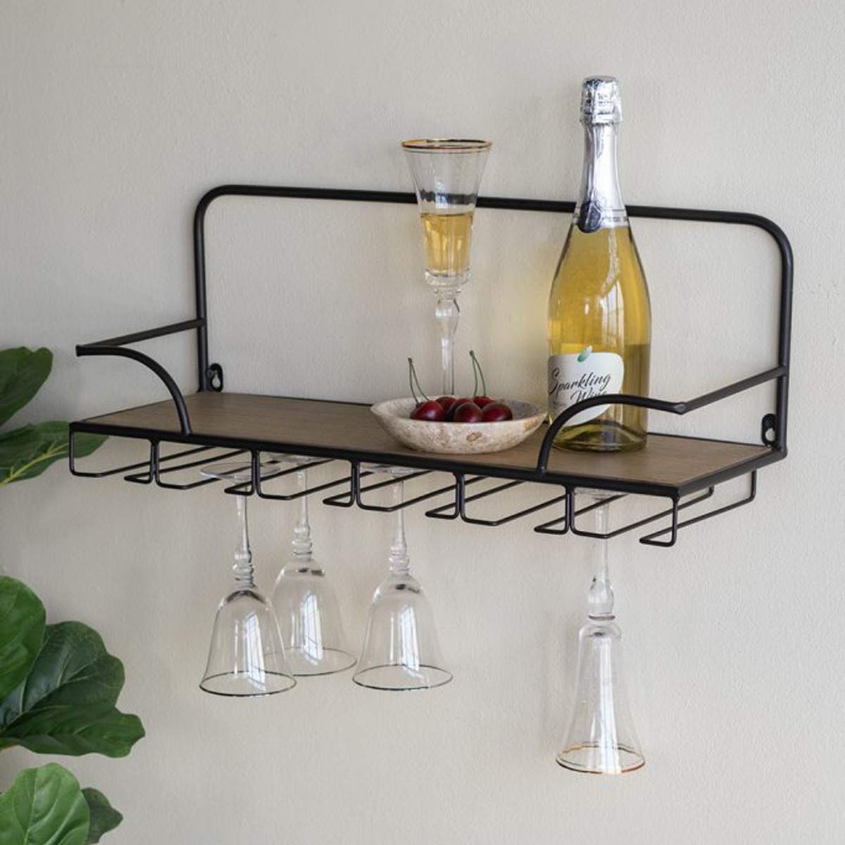 Artekko Gaia Καφέ Ξύλινο Ράφι Τοίχου για Ποτήρια (62x21x25)cm