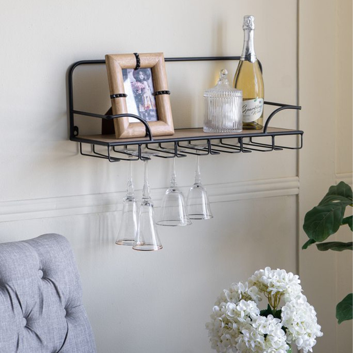 Artekko Gaia Καφέ Ξύλινο Ράφι Τοίχου για Ποτήρια (62x21x25)cm