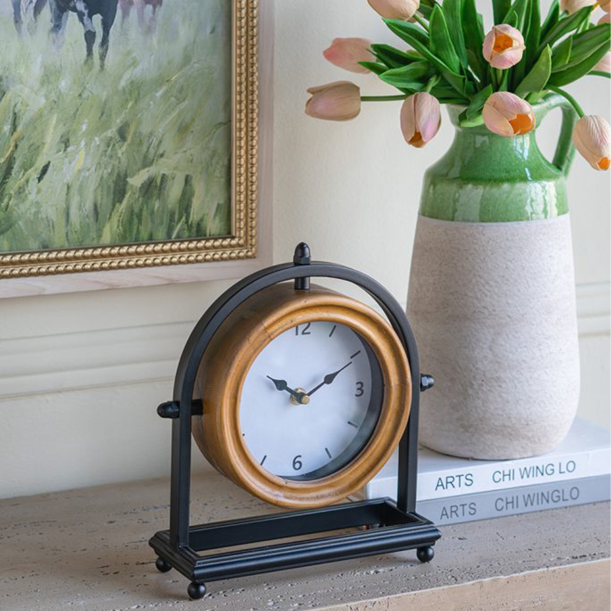 Artekko Gaia Καφέ Ξύλινο Επιτραπέζιο Ρολόι (24x8.5x26)cm