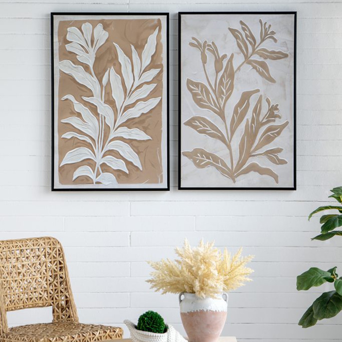 Artekko Canvasia Μπεζ Πίνακες σε Καμβά με Μαύρη Κορνίζα (60x3.6x90)cm 2pcs