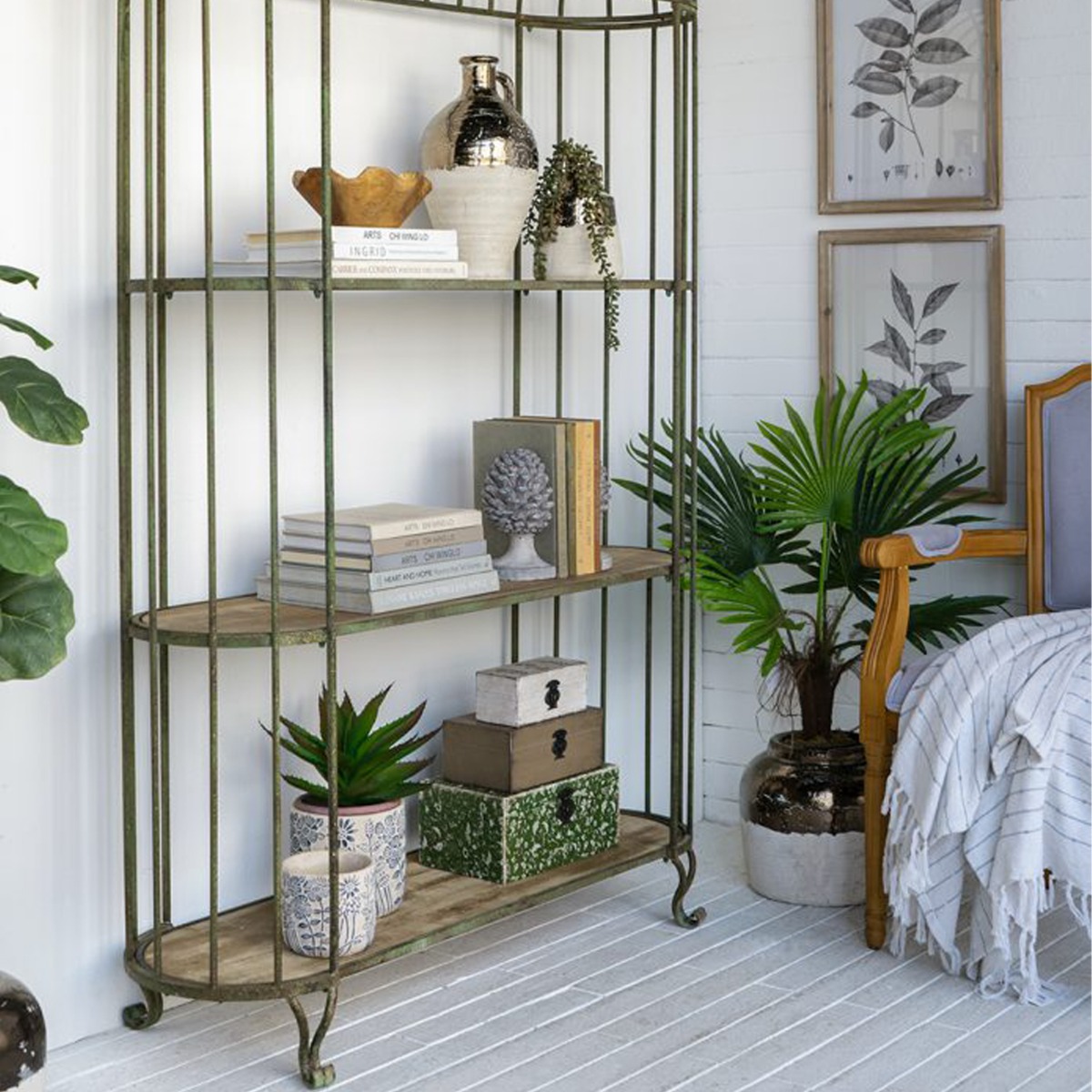 Artekko Vector Μεταλλικό Κλουβί Ραφιέρα σε Πράσινη Πατίνα (120x42x203)cm