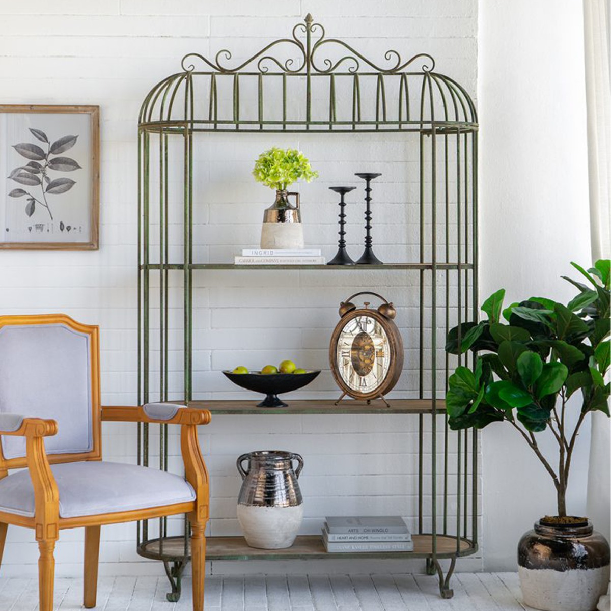 Artekko Vector Μεταλλικό Κλουβί Ραφιέρα σε Πράσινη Πατίνα (120x42x203)cm