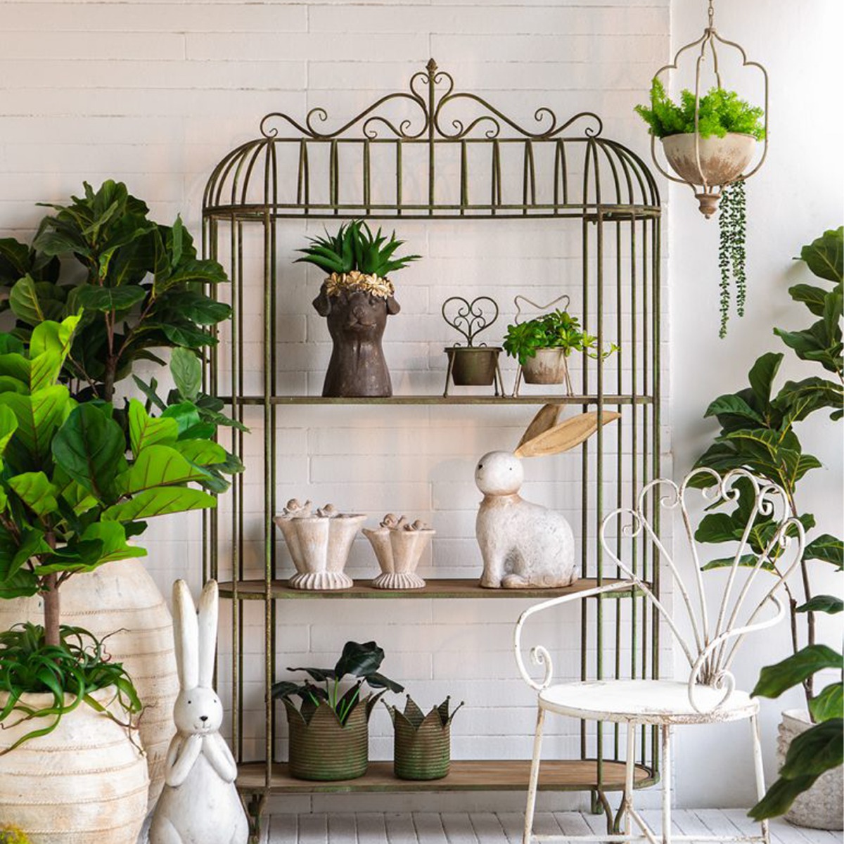 Artekko Vector Κρεμαστό Μεταλλικό Κασπώ σε Λευκή Πατίνα (30x25x55)cm