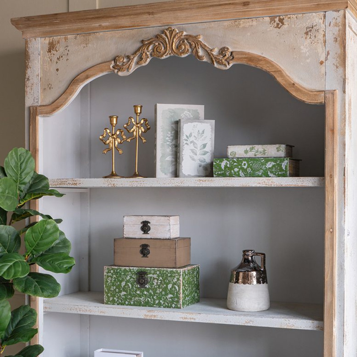 Artekko Alcott Βιβλιοθήκη από Ξύλο Ελάτης σε Λευκή Πατίνα (120x45x210)cm