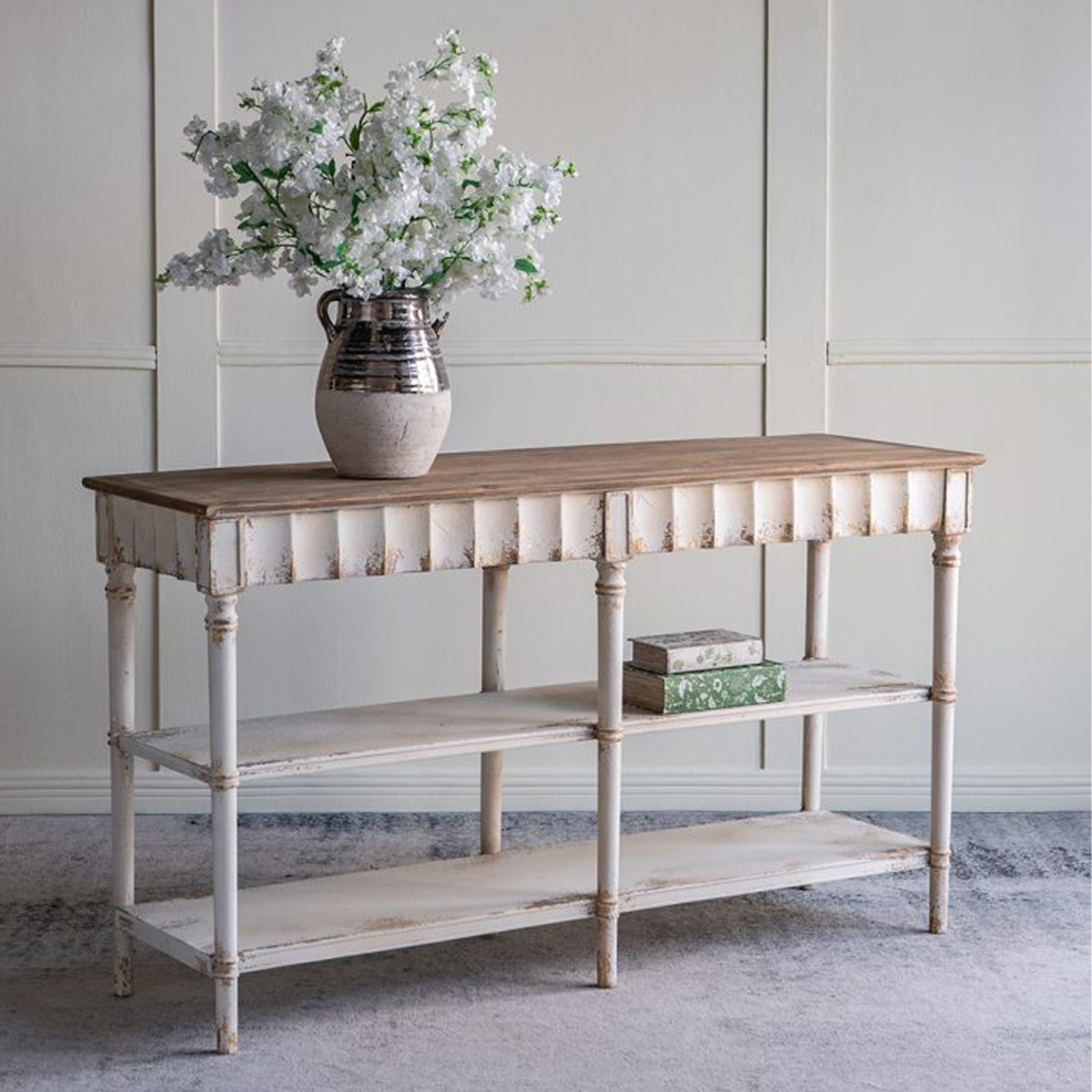 Artekko Alcott Κονσόλα από Ξύλο Ελάτης σε Λευκή Πατίνα (160x50x90)cm