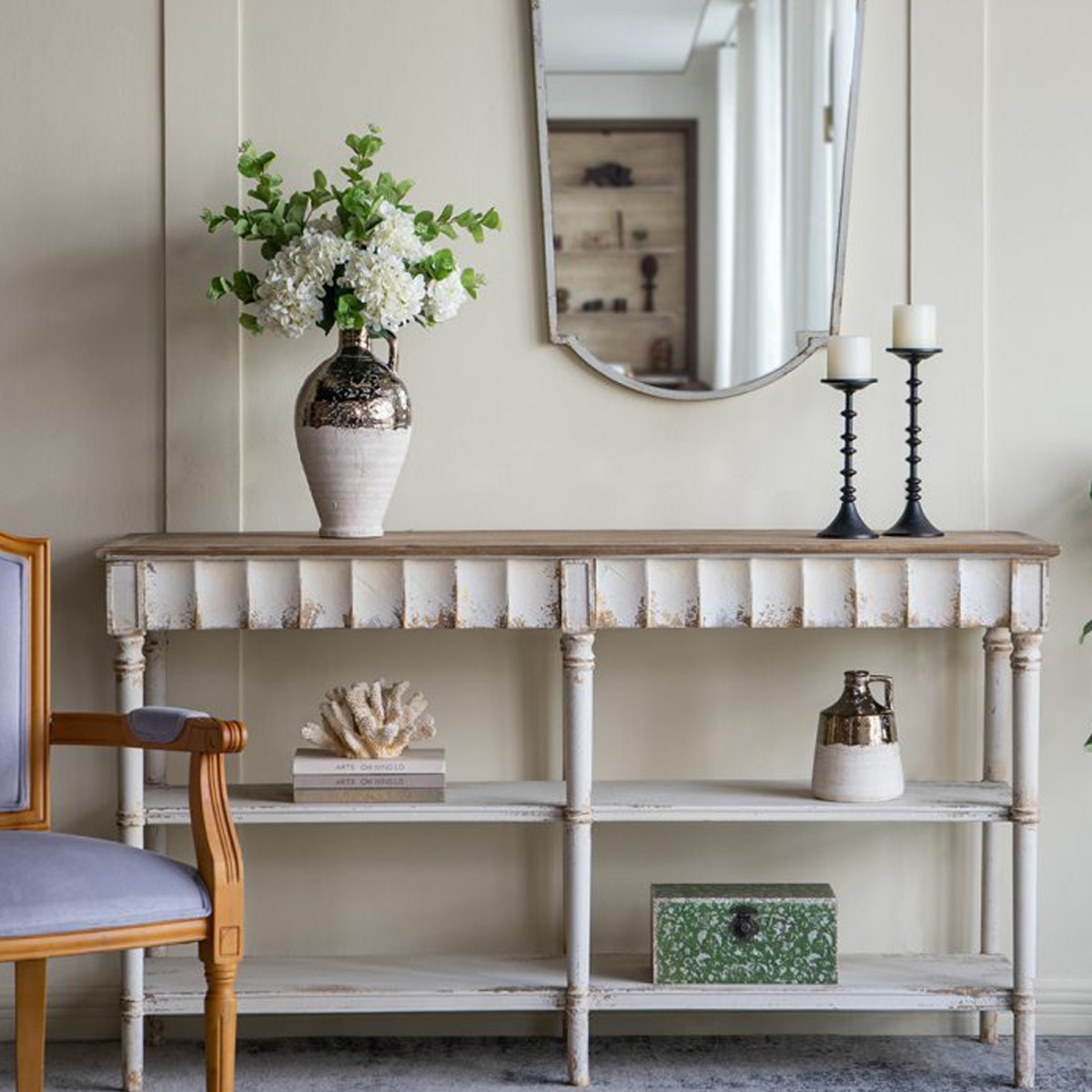 Artekko Alcott Κονσόλα από Ξύλο Ελάτης σε Λευκή Πατίνα (160x50x90)cm