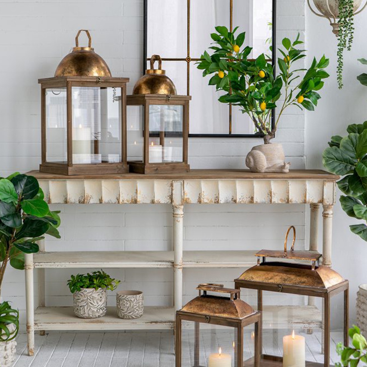 Artekko Alcott Κονσόλα από Ξύλο Ελάτης σε Λευκή Πατίνα (160x50x90)cm