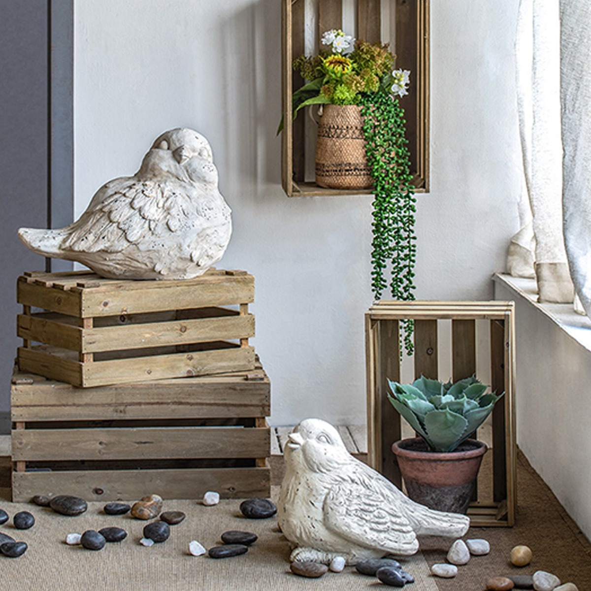 Artekko Bird Διακοσμητικό Πουλί από Μαγνήσιο σε Λευκή Πατίνα (39x26.5x27)cm