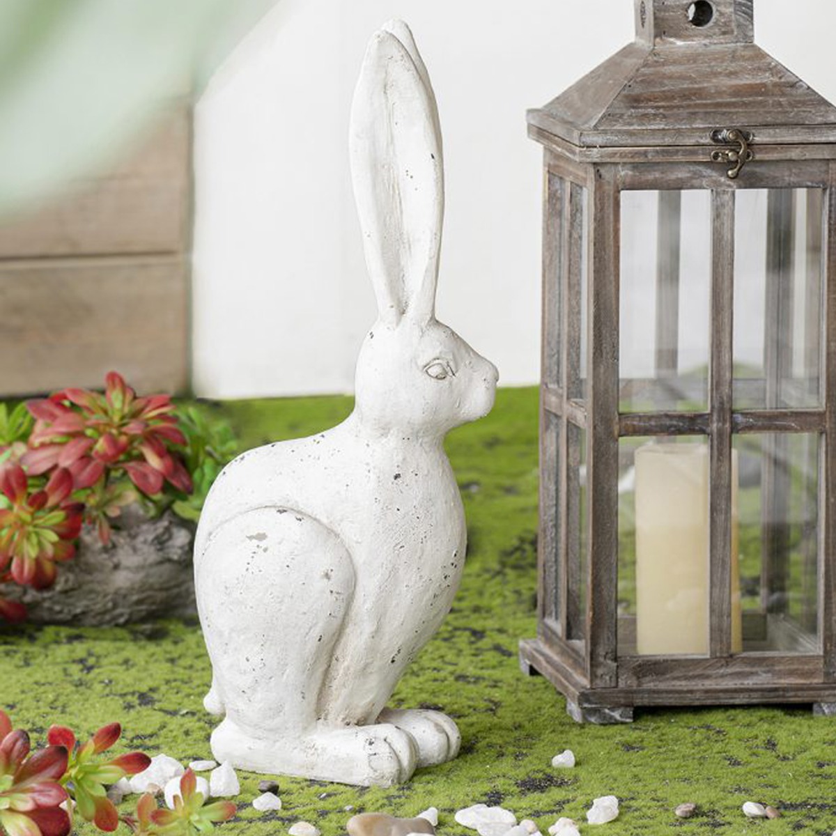 Artekko Rabbit Διακοσμητικός Λαγός από Μαγνήσιο σε Λευκή Πατίνα (21x13x47)cm