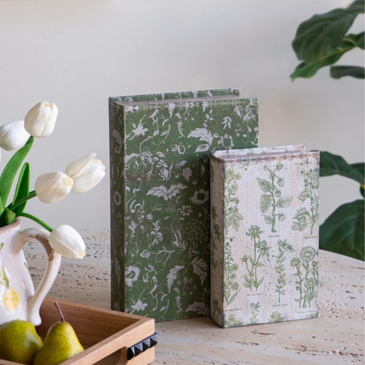Artekko Book Πράσινα Διακοσμητικά Βιβλία MDF με Αποθηκευτικό Χώρο 2pcs