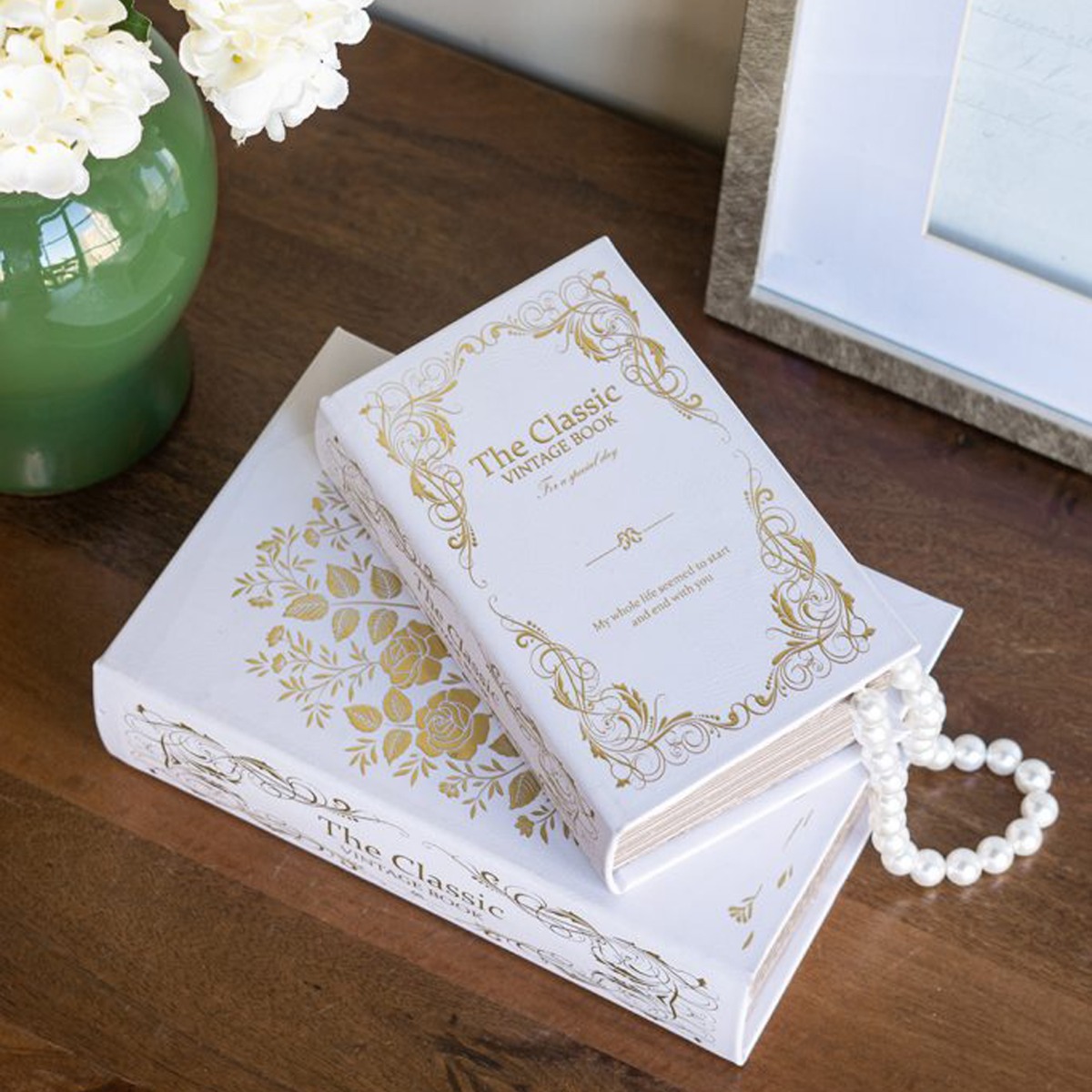 Artekko Book Διακοσμητικά Βιβλία MDF με Αποθηκευτικό Χώρο σε Λευκό με Χρυσό 2pcs